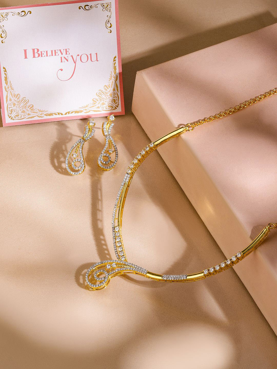 

Rubans Valentine's 22K Gold-Plated CZ Crystal Stone Studded Jewellery Set