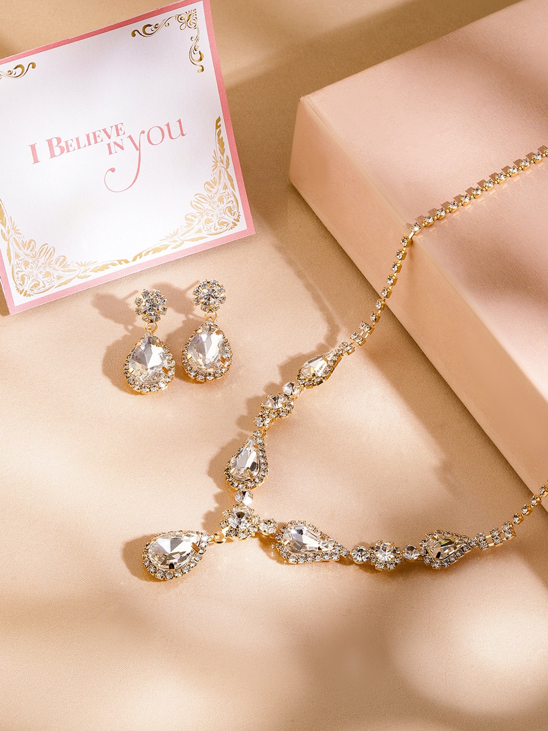 

Rubans Valentine's Gold-Plated Cubic Zirconia Studded Jewellery Set