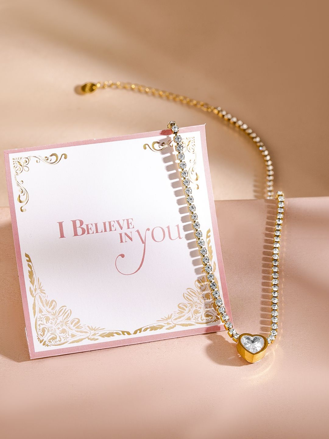 

Rubans Valentine's 22K Gold Plated Sparkling AD & Cubic Zirconia Studded Heart Necklace