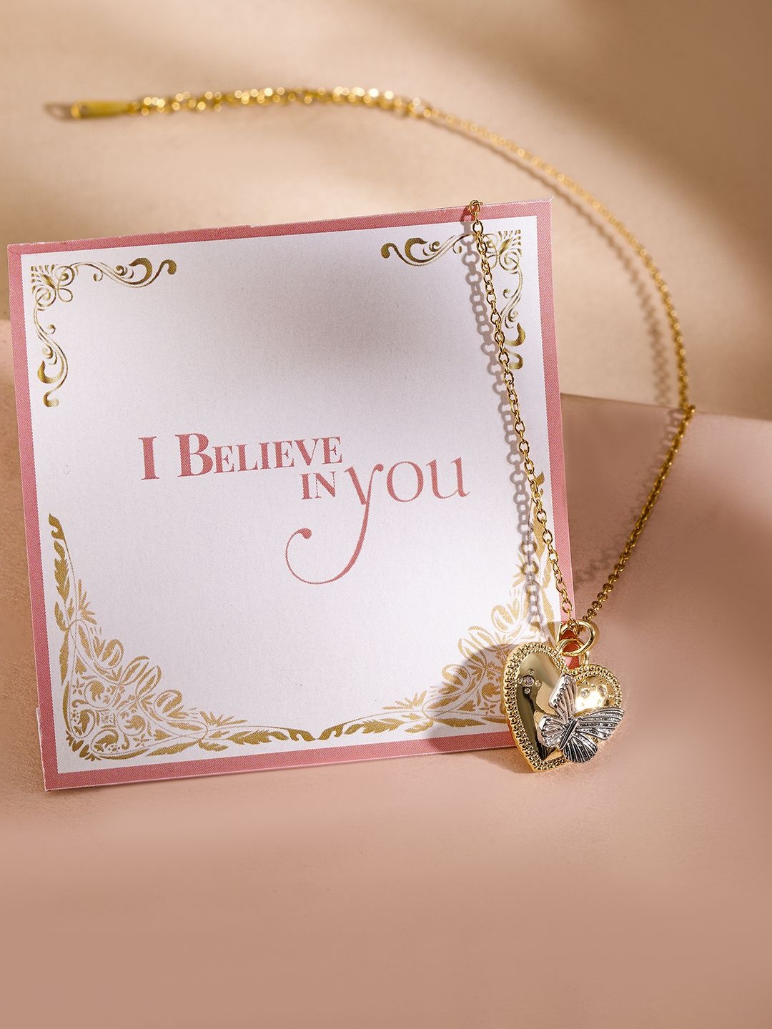 

Rubans Valentine's 18K Gold Plated Stainless Steel Tarnish-Free Butterfly Heart Necklace