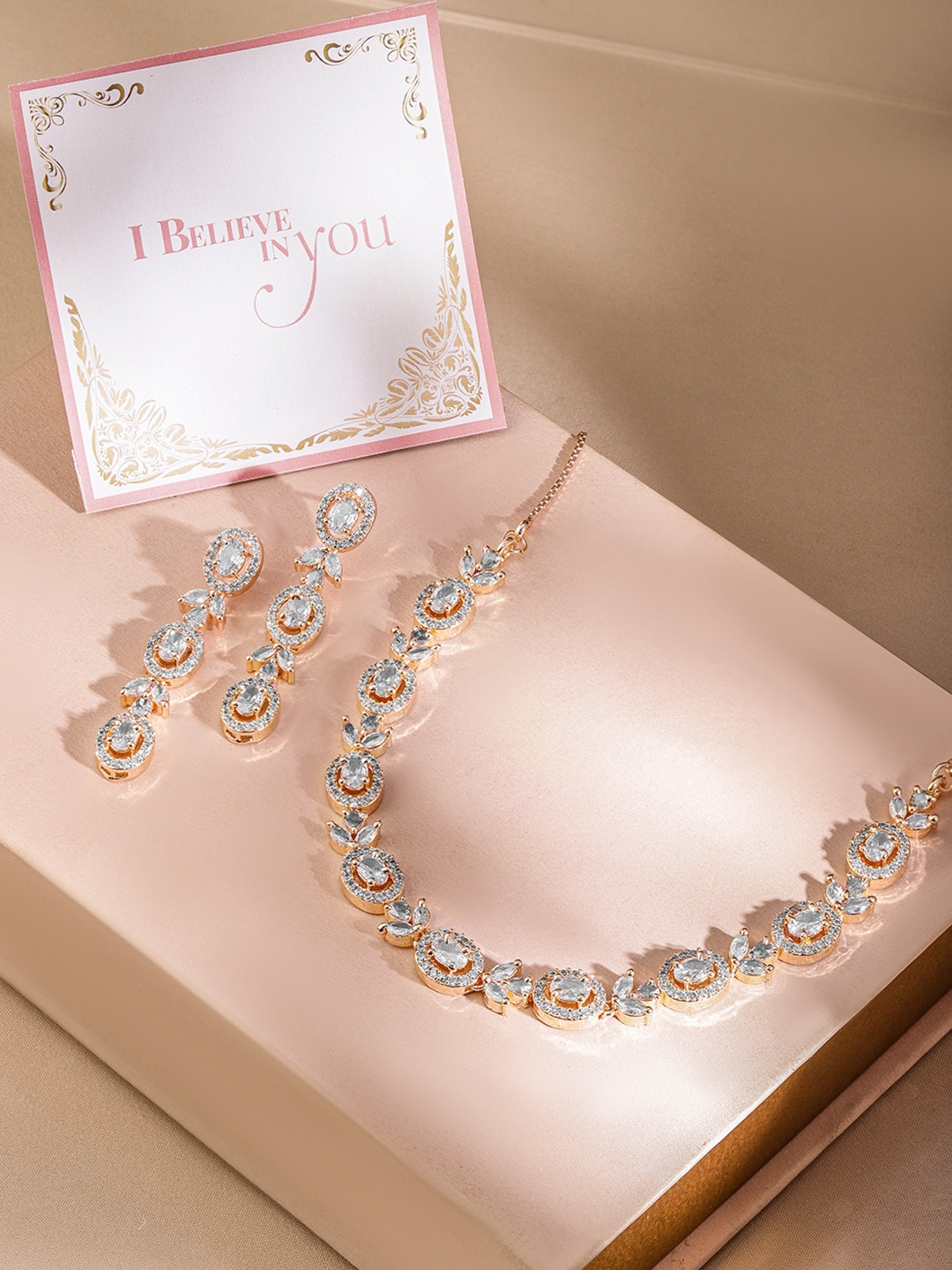 

Rubans Valentine's Gold-Plated White CZ-Studded Handcrafted Jewellery Set