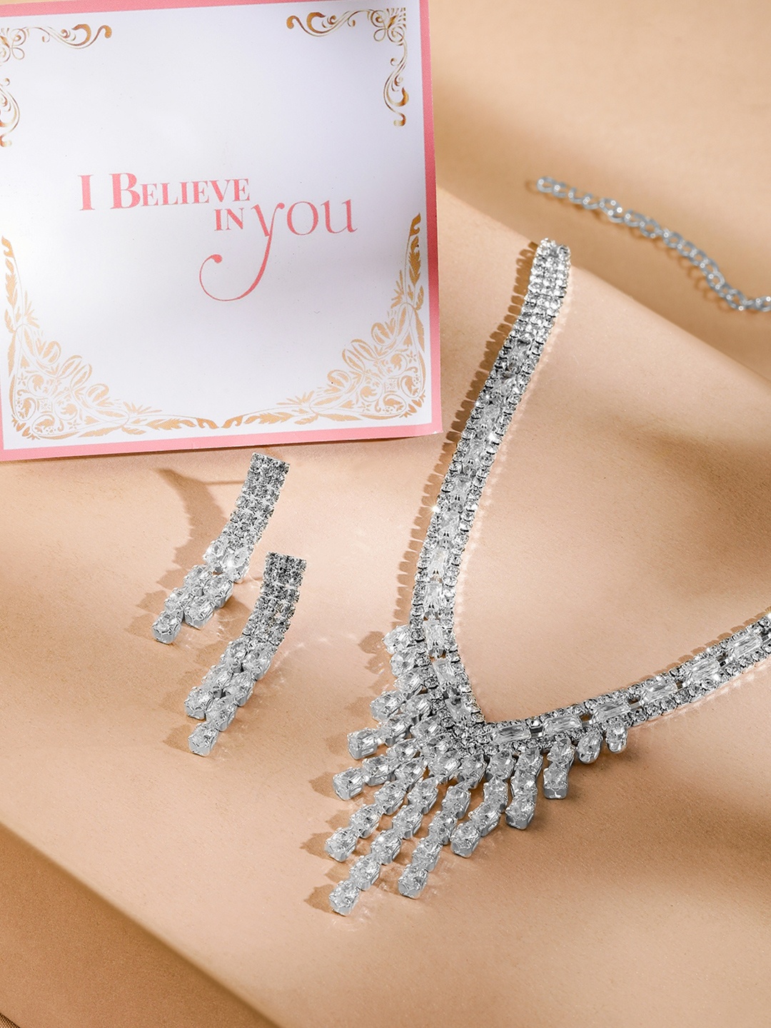 

Rubans Valentine's Rhodium Plated Cubic Zirconia Stone Studded Jewellery Set, Silver