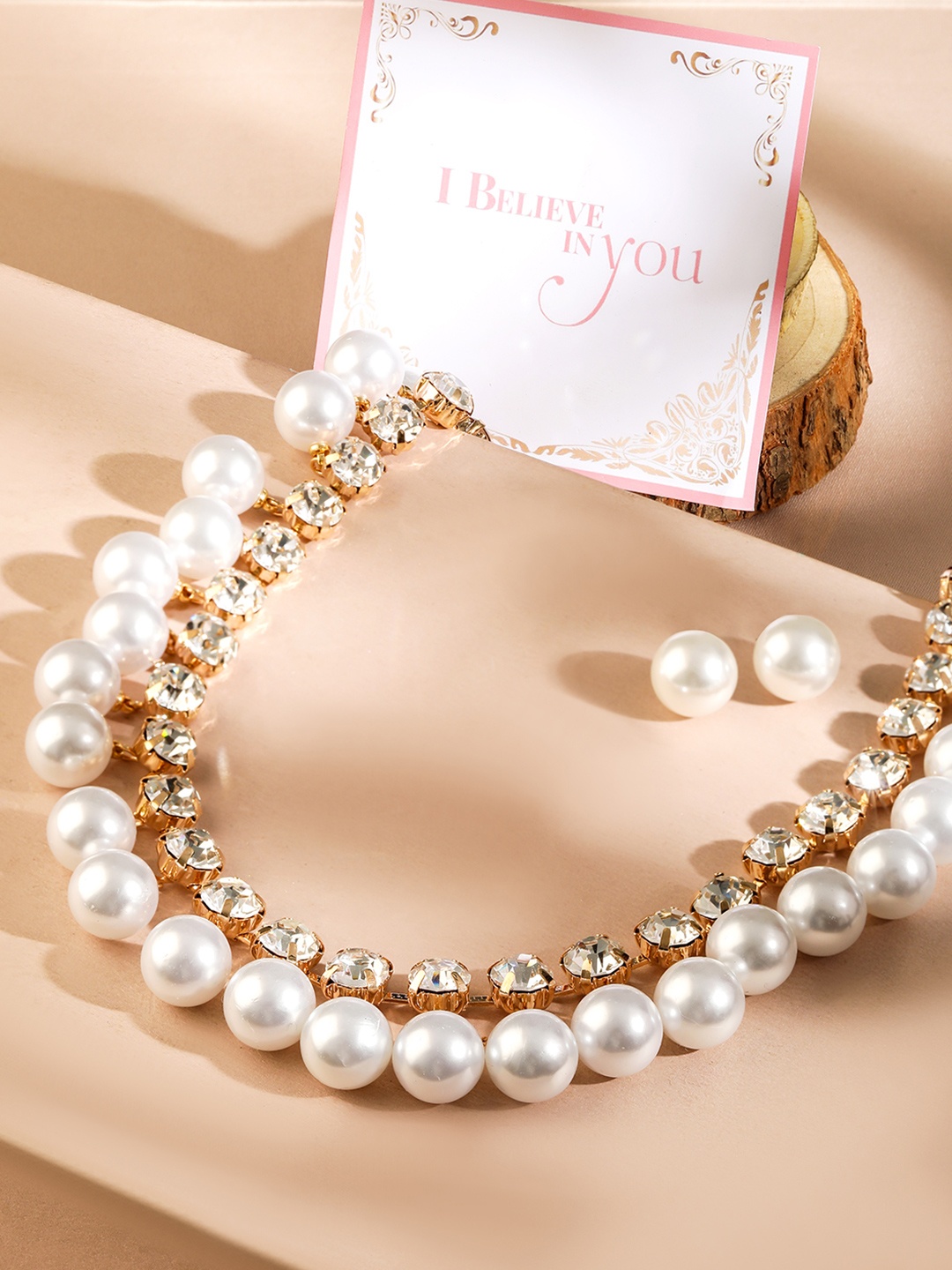 

Rubans Valentine's 18K Gold Plated Pearl & Zirconia Studded Necklace Set