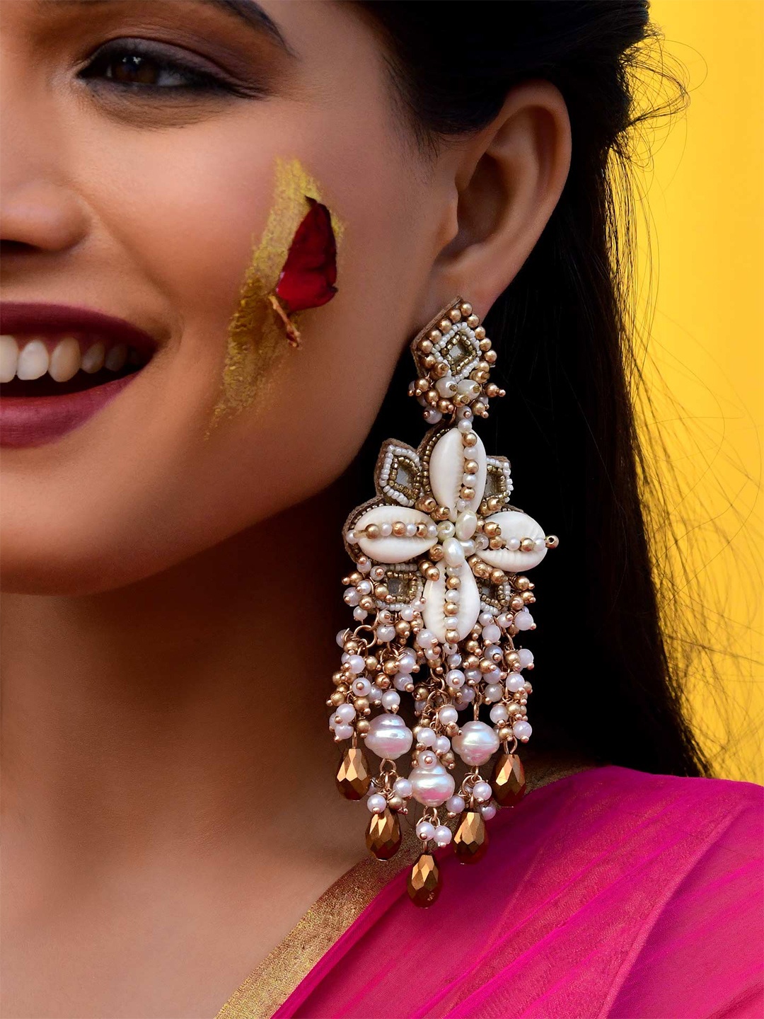 

EVERSTYLISH Sanjoya Beads, Shells & Glass Drop Embroidered Earrings, Multi