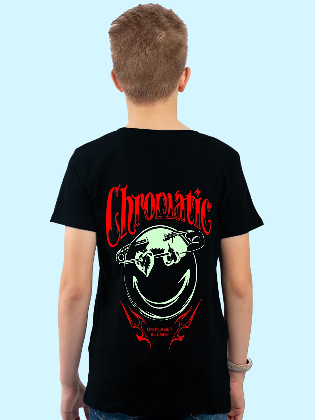 

Uniplanet store Boys Typography Printed Raw Edge T-shirt, Black