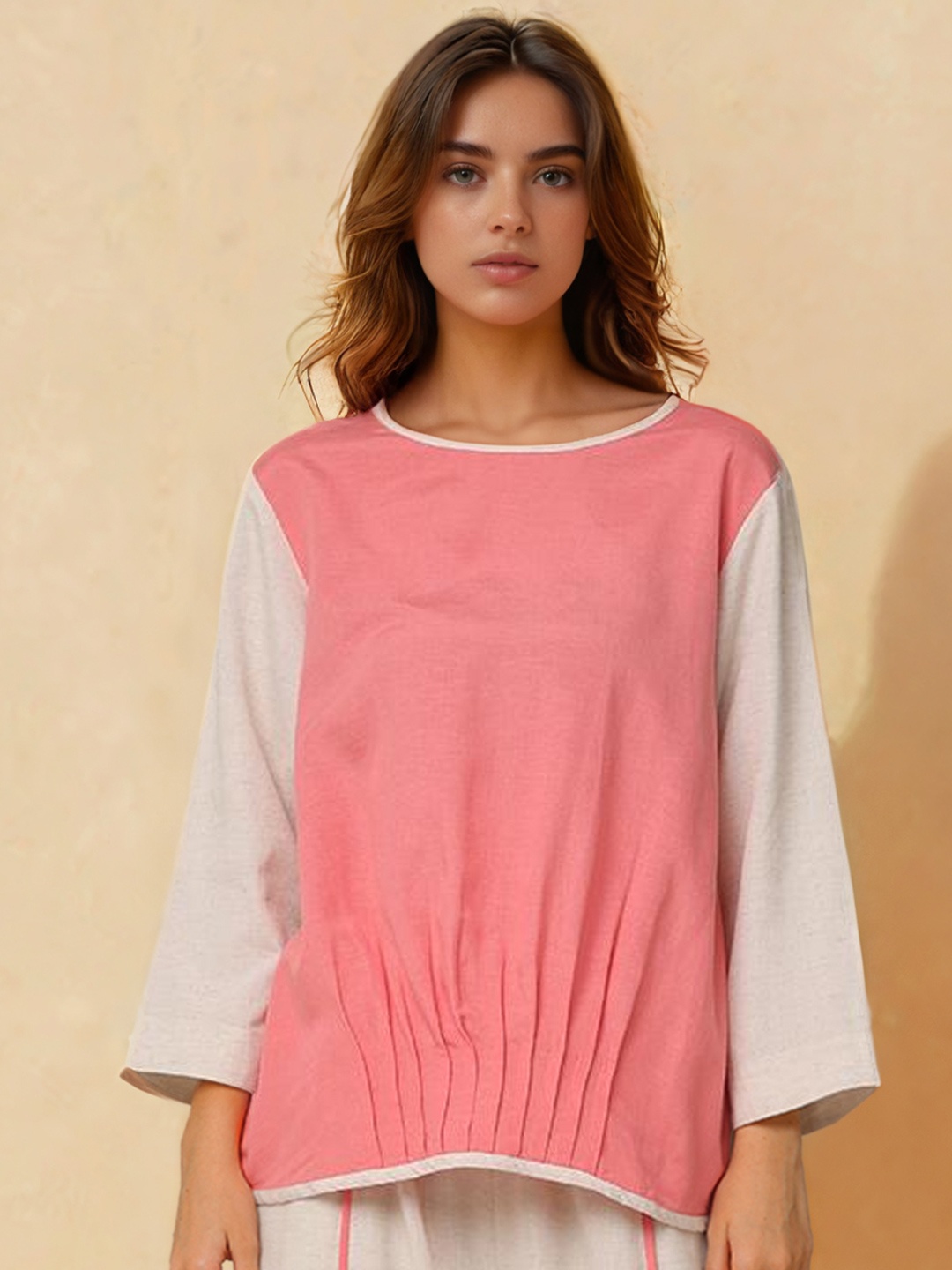 

Dora Dori Colourblocked Linen Top, Pink