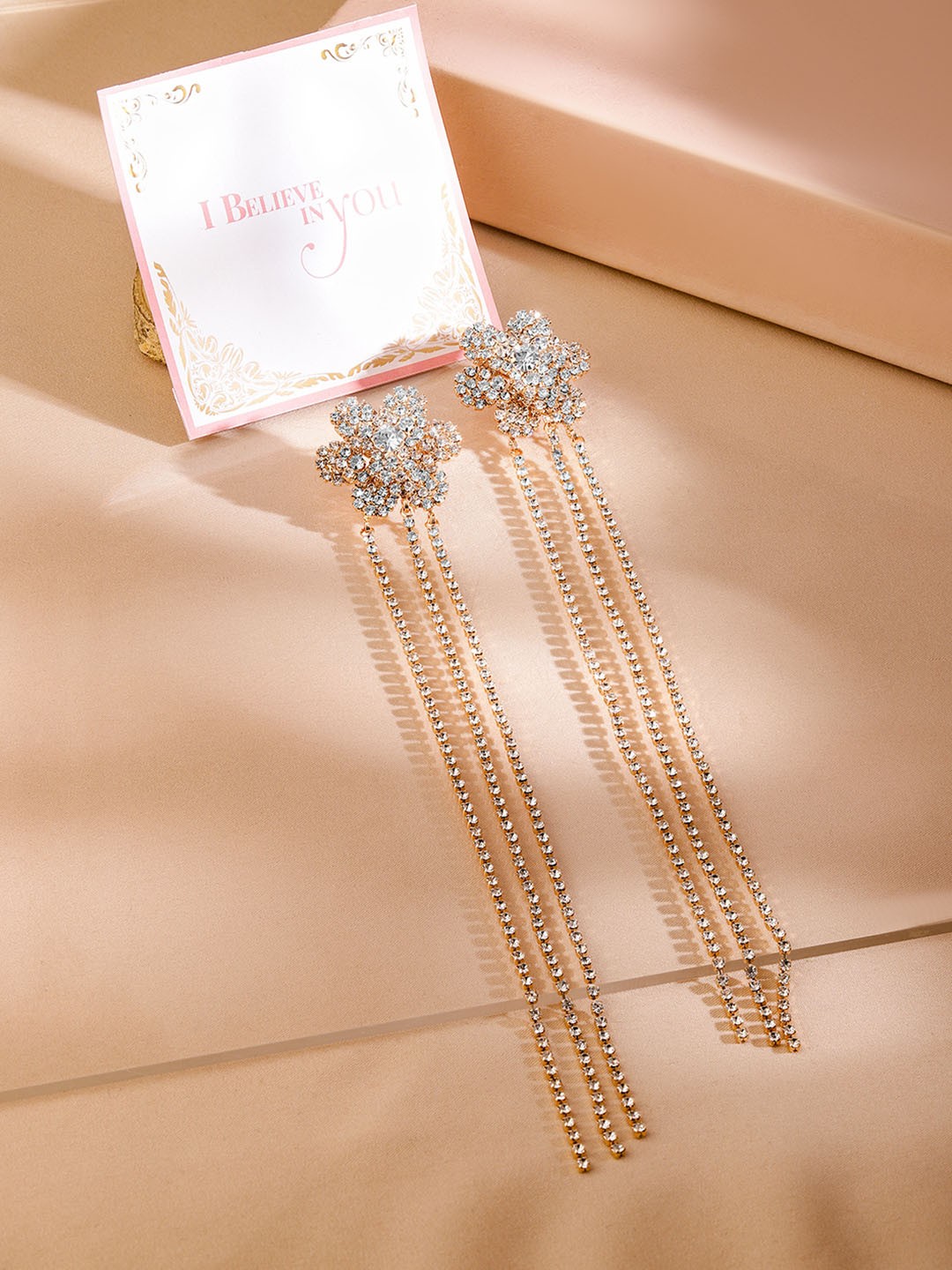 

Rubans Valentine's Gold Plated Cubic Zirconia Stones Studded Classic Drop Earrings