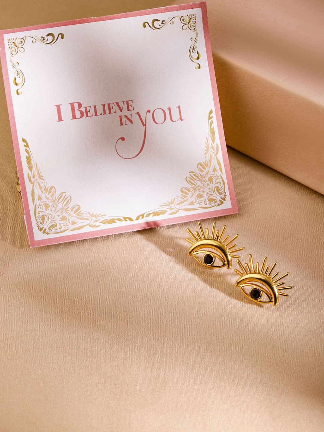 

Rubans Valentine's 18K Gold Plated Stainless Steel Tarnish Free Demi Fine Evil Eye Studs