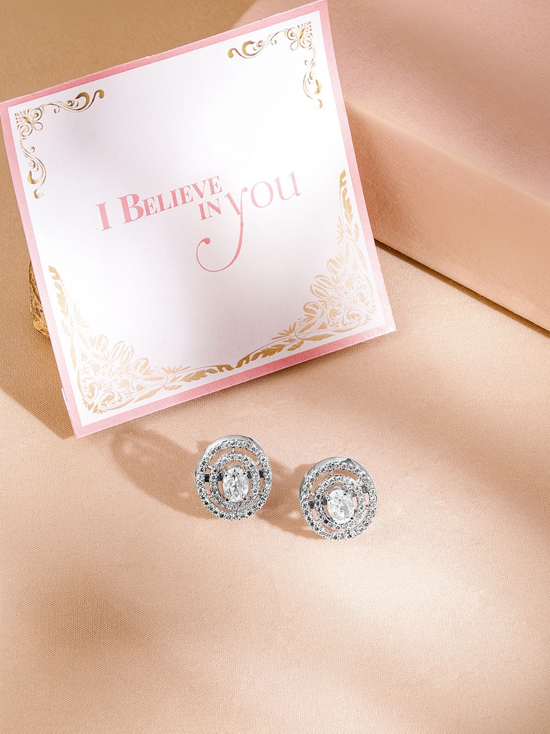 

Rubans Valentine's Silver-Toned Circular Studs Earrings