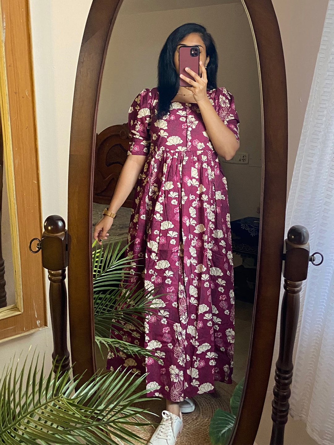 

Light Daisy Floral Print Fit & Flare Midi Dress, Maroon