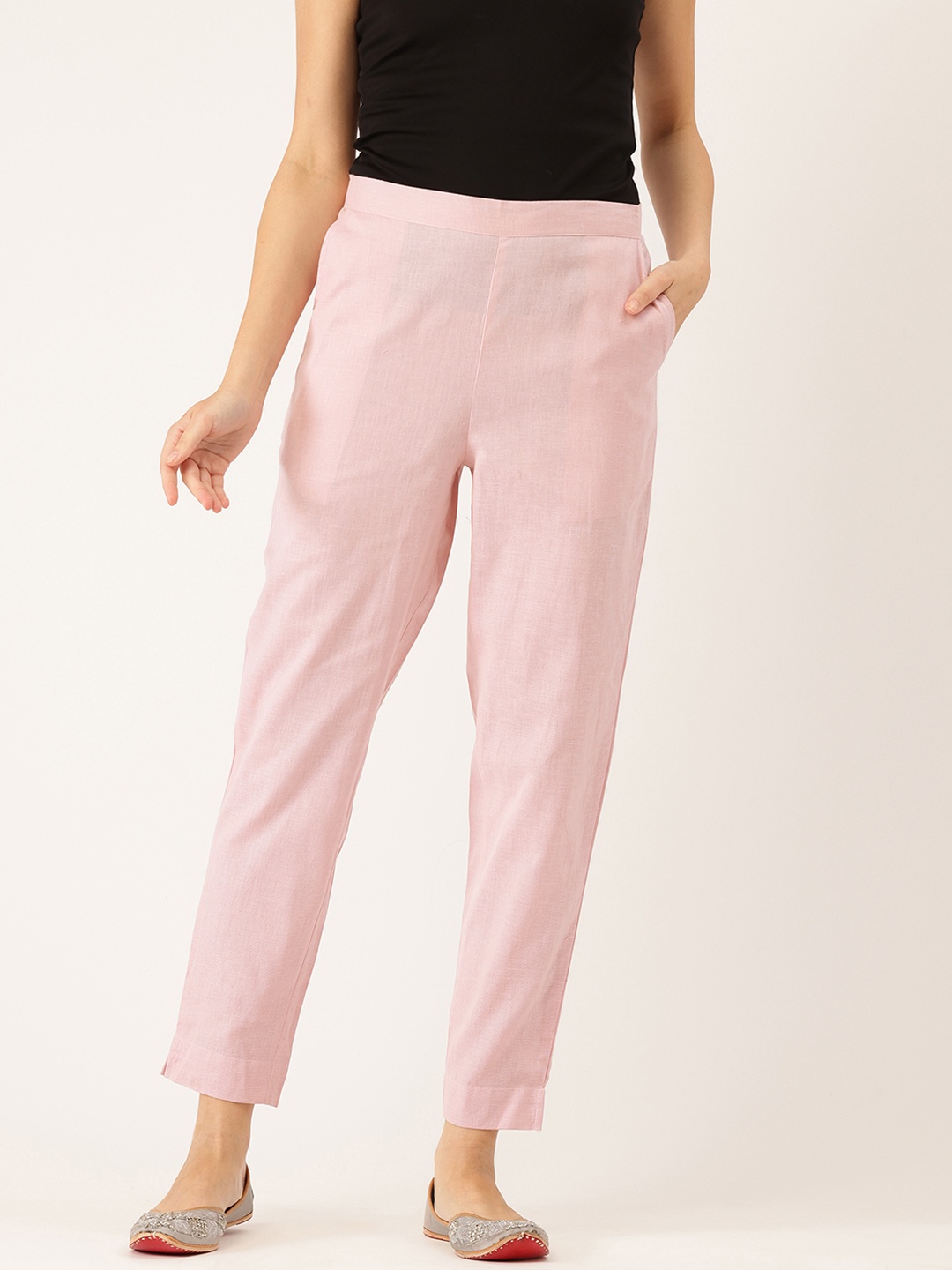 

FERANOID Women Original Straight Fit High-Rise Easy Wash Pure Cotton Trousers, Pink