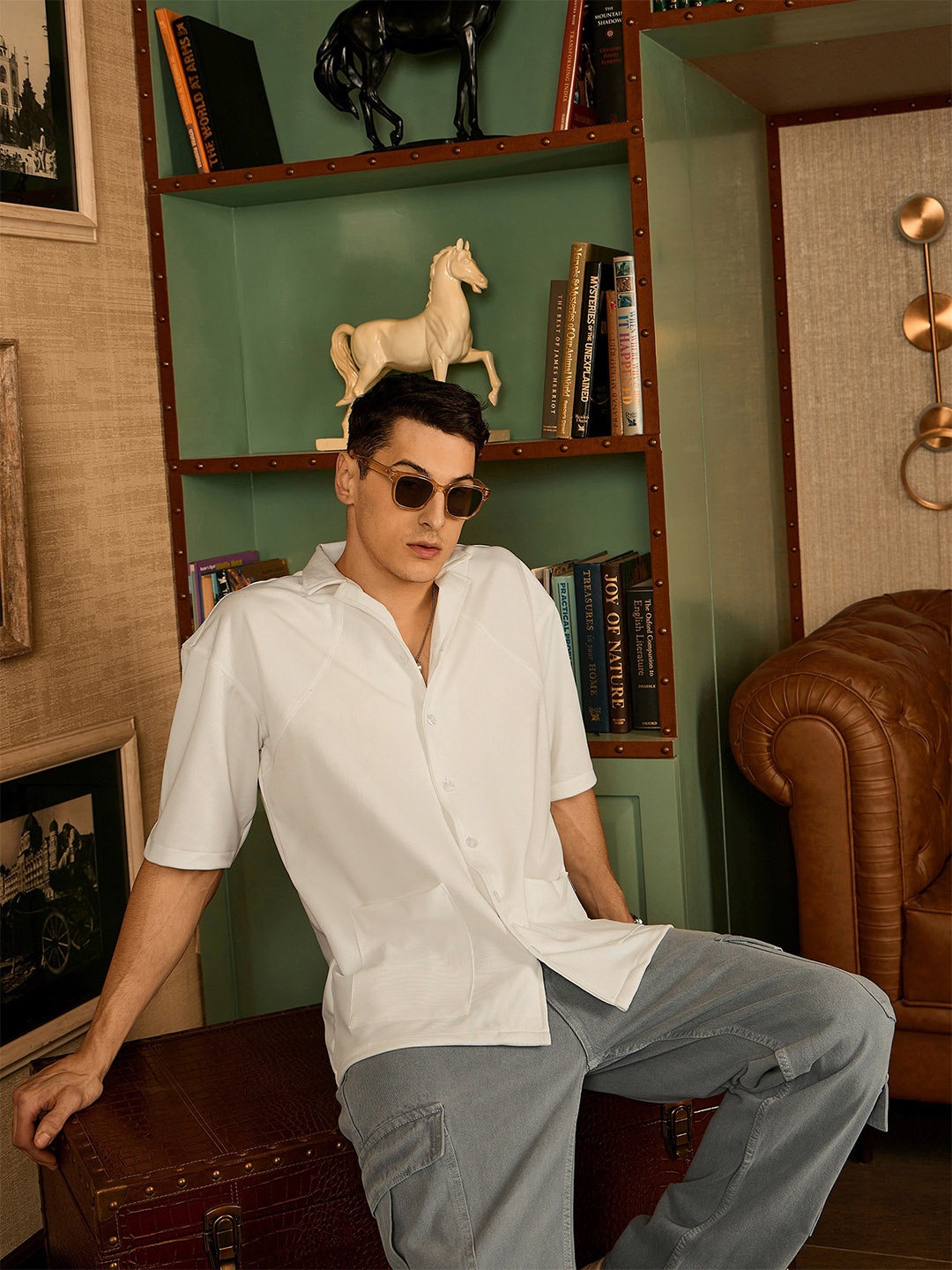 

DENNISON Men Resort Wear Drop Shoulder Oversized Casual Shirt, White
