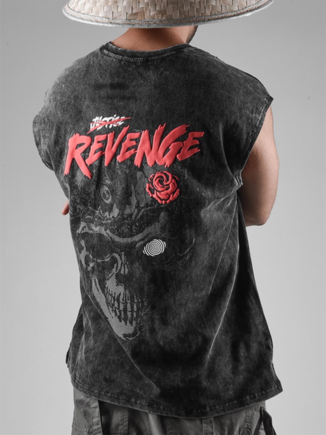 Xenpachi Berserk Anime Revenge Printed Oversized Cotton Sleeveless Tshirt, Black