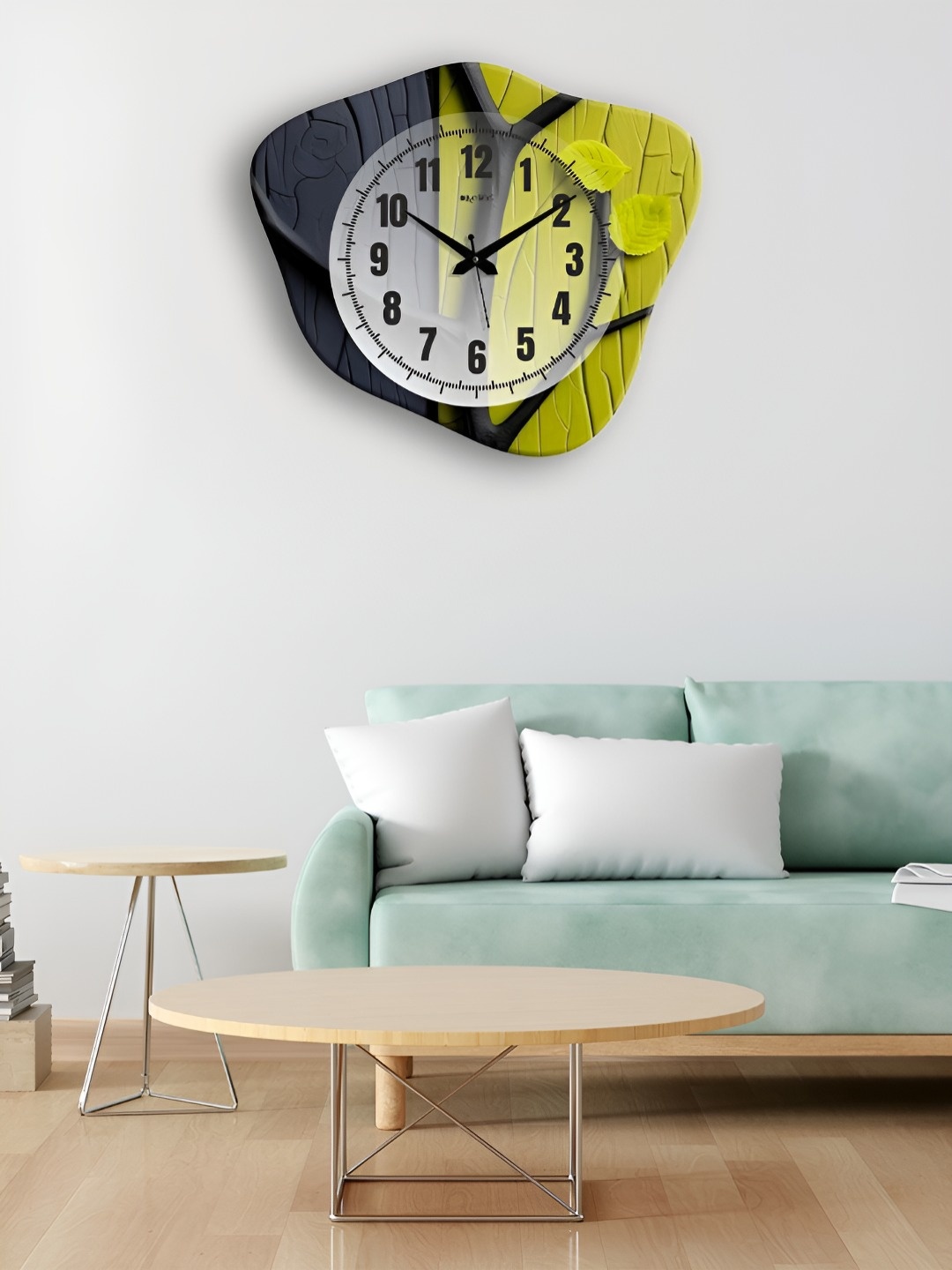 

OLIVE TREE Grey & Yellow Printed Abstract Shaped Analoge Wooden Traditional Wall Clock