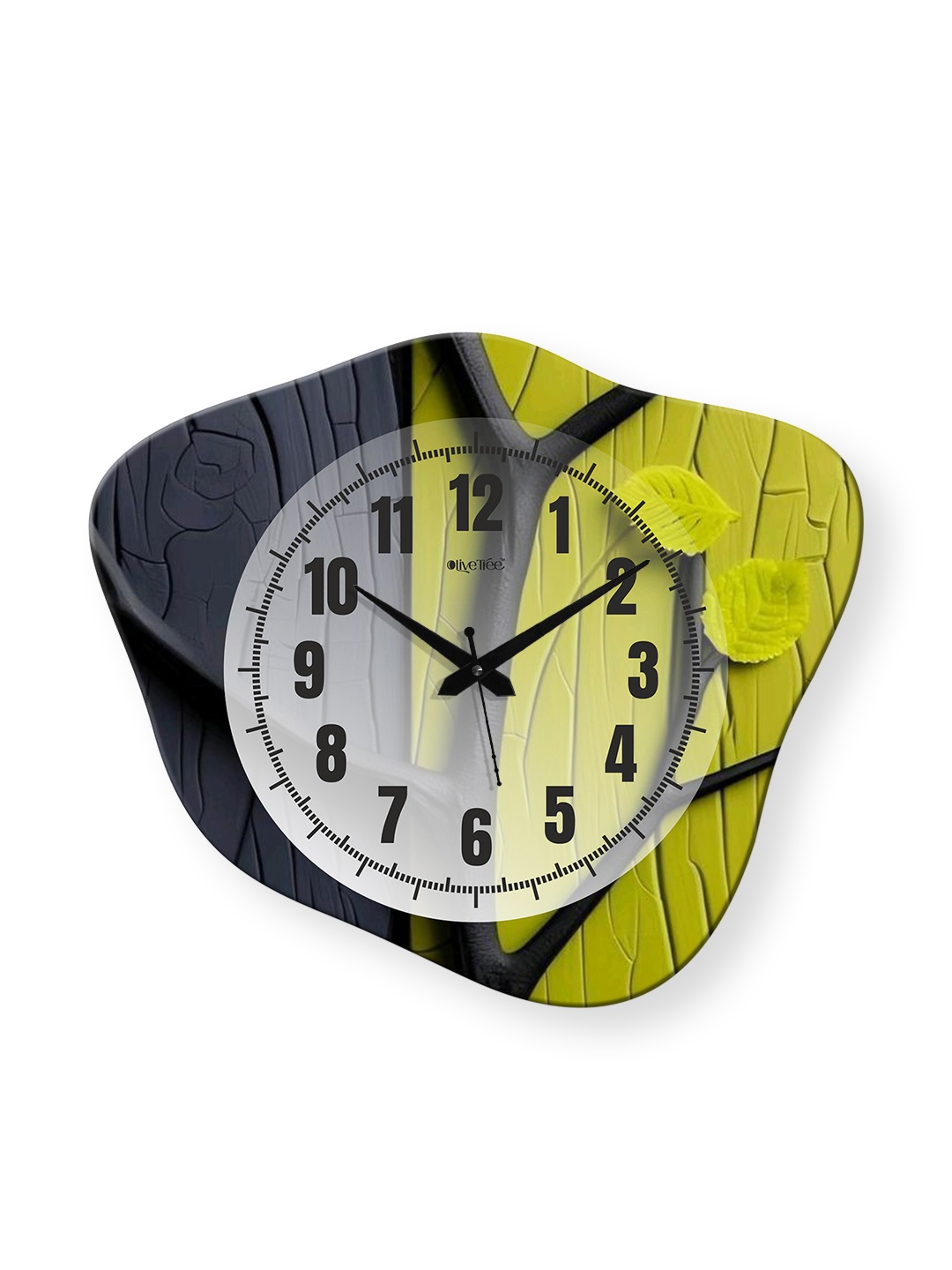 

OLIVE TREE Grey & Yellow Printed Abstract Shaped Analoge Wooden Traditional Wall Clock