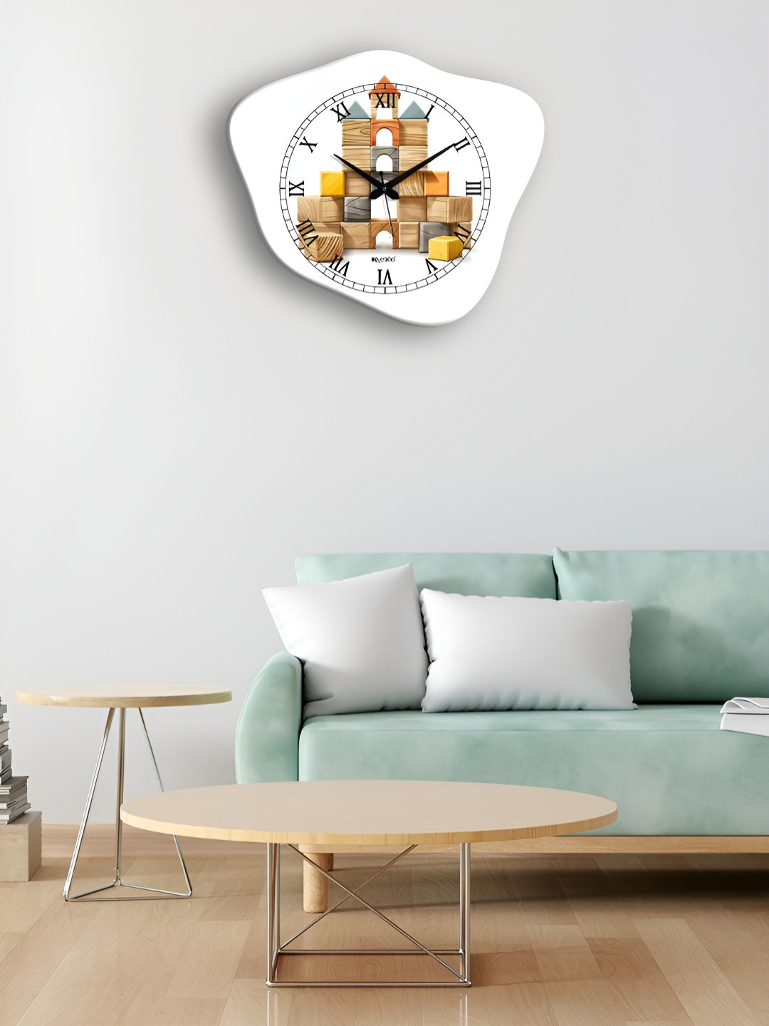 

OLIVE TREE White & Yellow Printed Abstract Shaped Analoge Wooden Traditional Wall Clock
