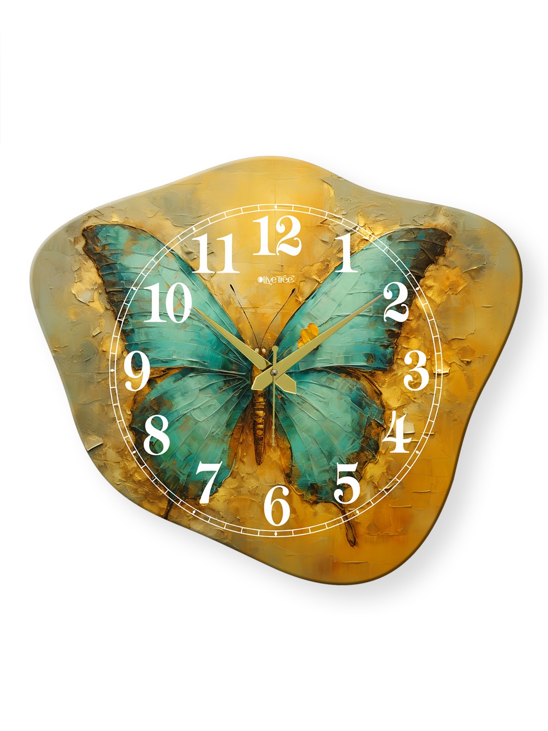 

OLIVE TREE Yellow & Green Printed Analogue Wooden Abstract Shaped Contemporary Wall Clock