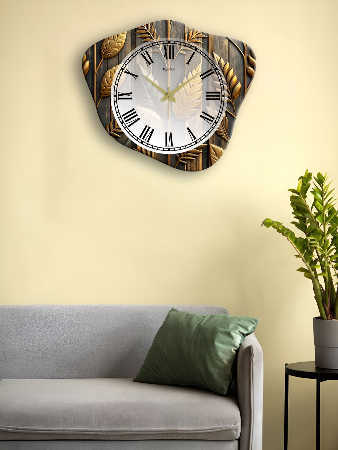 

OLIVE TREE Grey And White Printed Analogue Wooden Abstract Shaped Contemporary Wall Clock