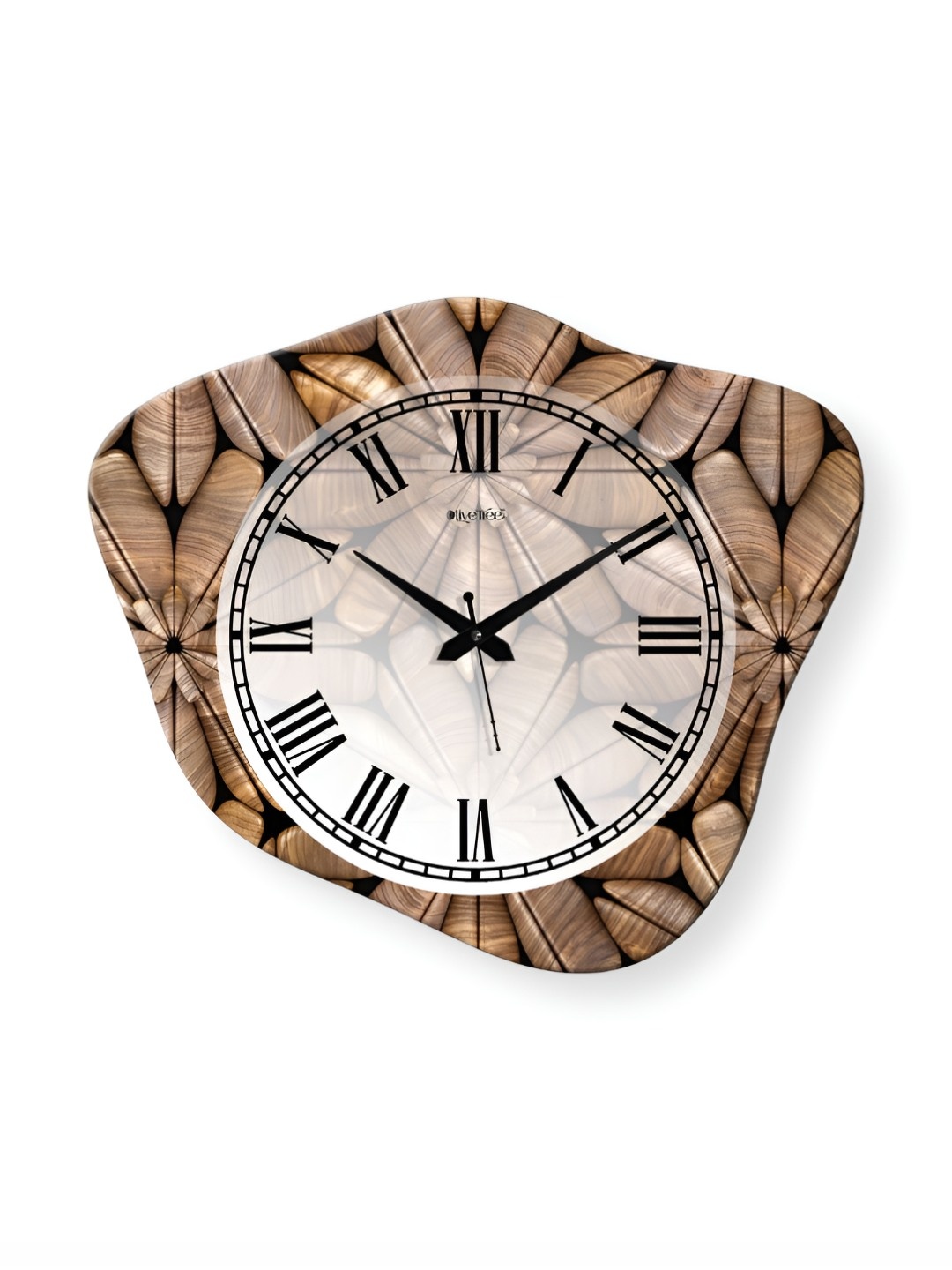 

OLIVE TREE Brown & White Printed Analogue Wooden Abstract Shaped Contemporary Wall Clock