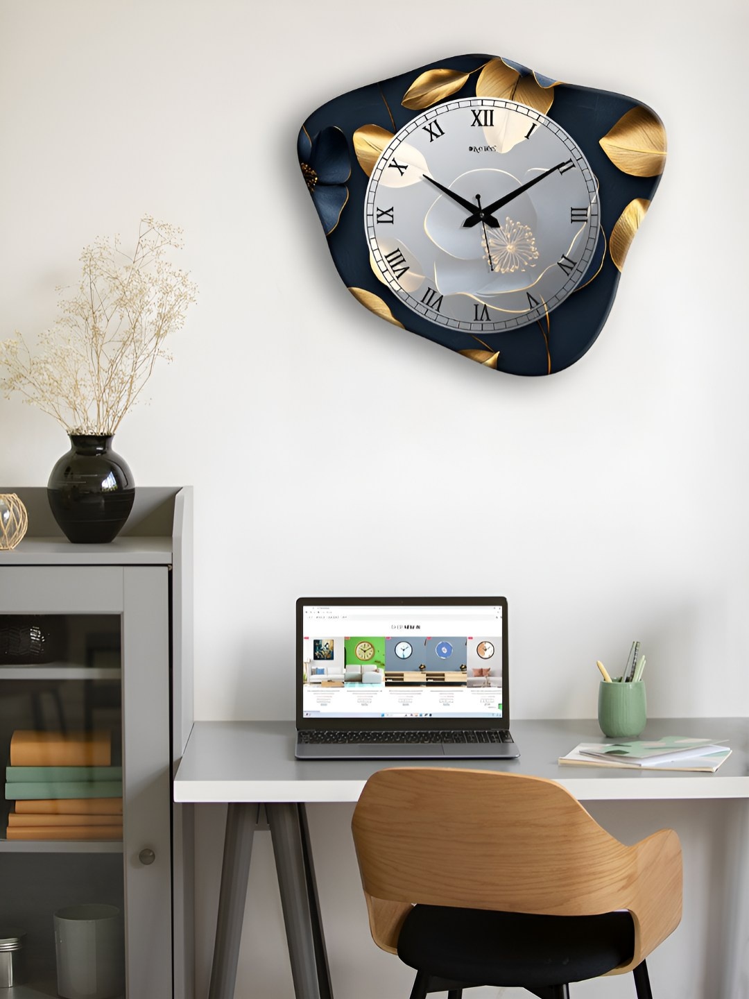 

OLIVE TREE Olive Tree Wooden Wall Clock Blue Analogue Wood Abstract Shaped Wall Clock, Black