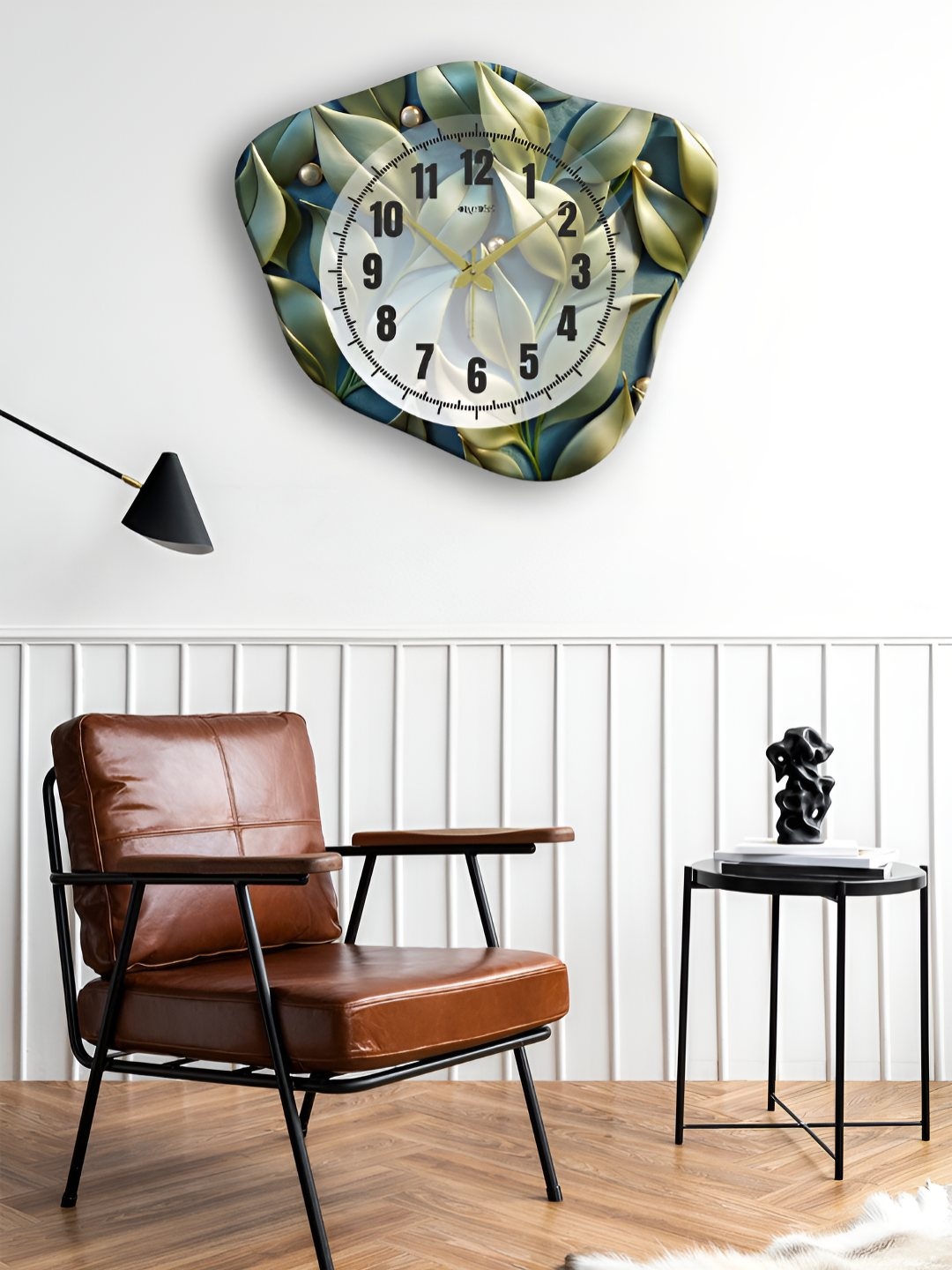 

OLIVE TREE Green & Black Printed Abstract Shaped Analoge Wooden Traditional Wall Clock