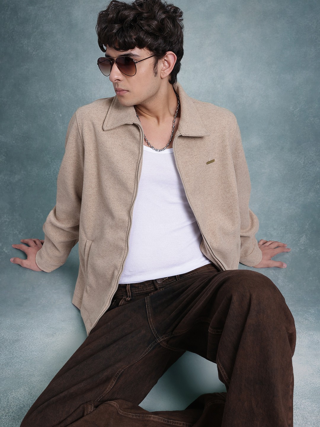 

The Roadster Lifestyle Co. Fleece Lightweight Open Front Jacket, Beige