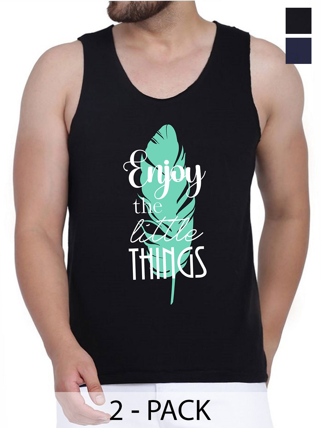

WOOSTRO Pack Of 2 Printed Gym Vests RS26 (ENJOY BLACK)(HARD NAVY)