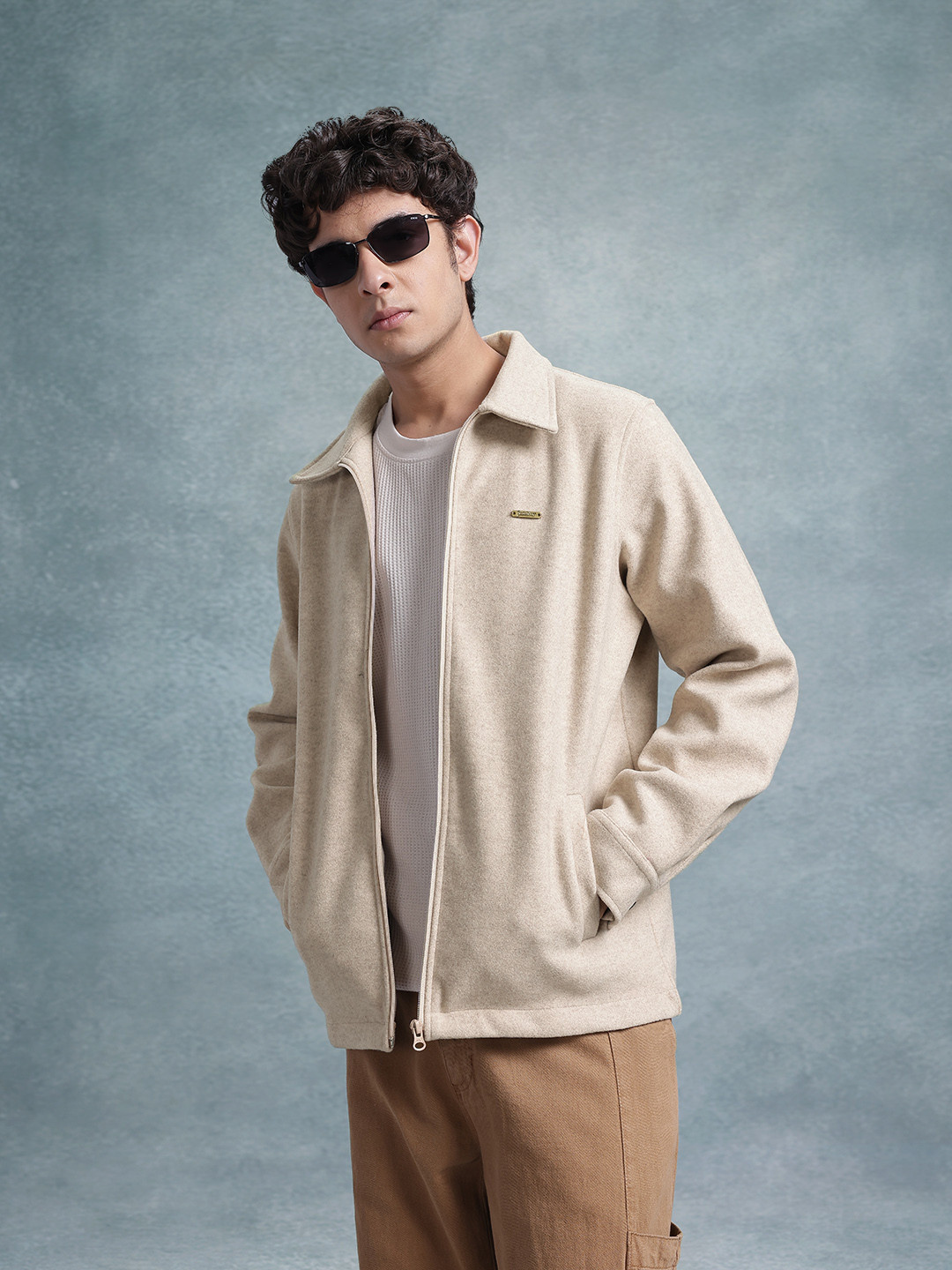 

The Roadster Lifestyle Co. Fleece Lightweight Open Front Jacket, Cream