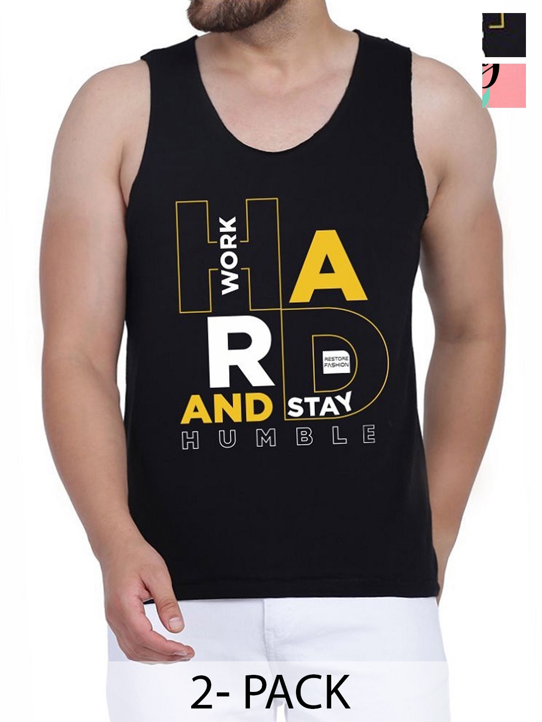 

WOOSTRO Pack Of 2 Printed Gym Vests RS26 (ENJOY PEACH)(HARD BLACK)