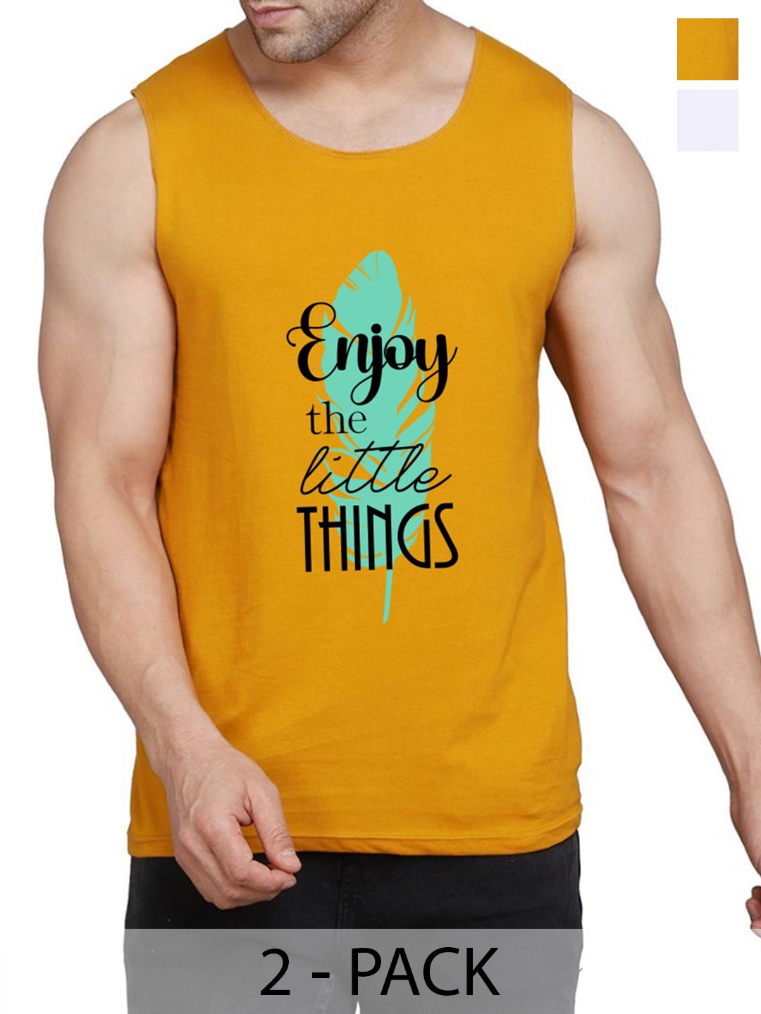 

WOOSTRO Pack Of 2 Printed Gym Vests RS26 (ENJOY MUSTARD)(RUN WHITE)