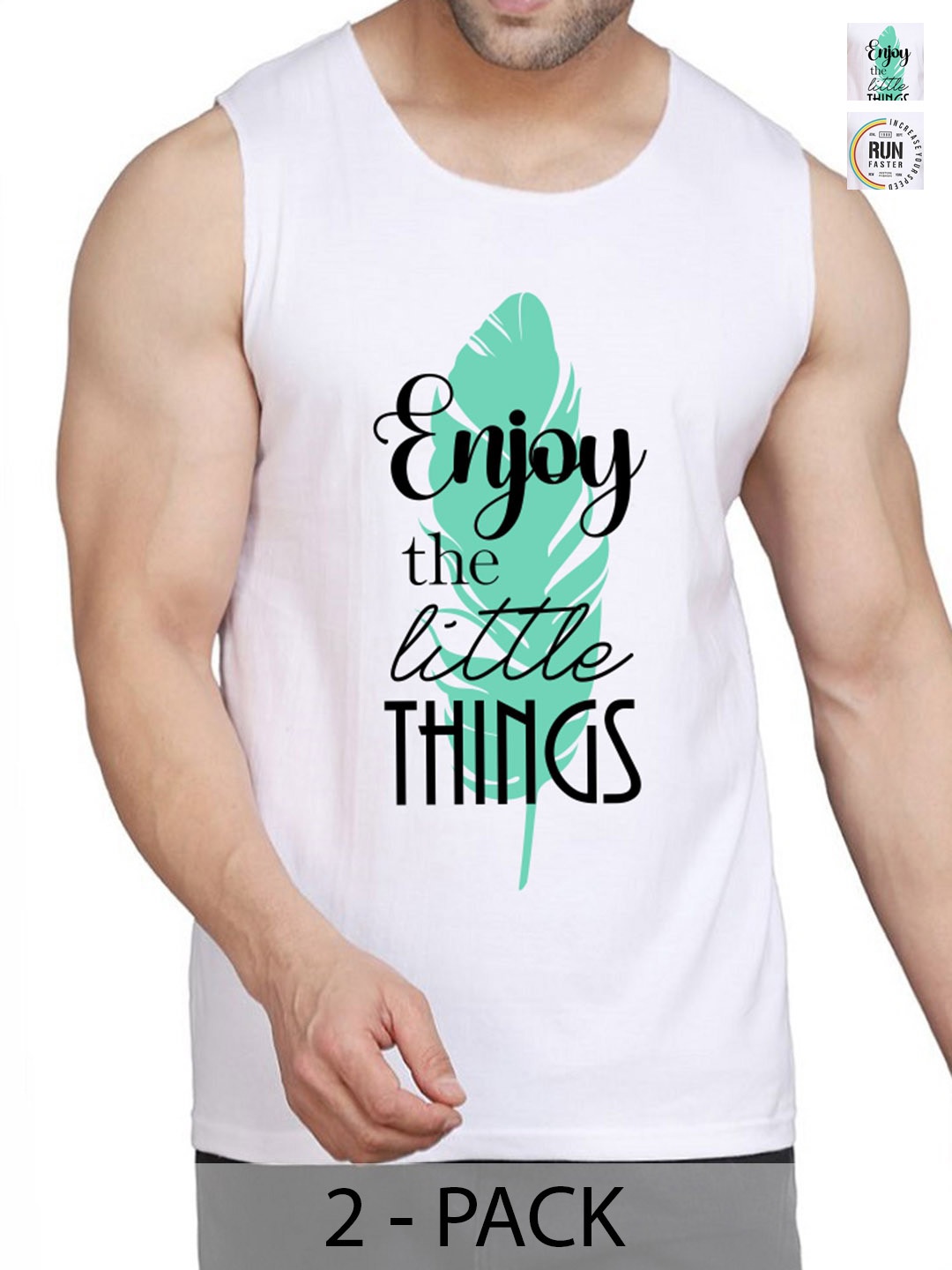 

WOOSTRO Pack Of 2 Printed Cotton Innerwear Vests RS26 (ENJOY WHITE)(RUN WHITE)