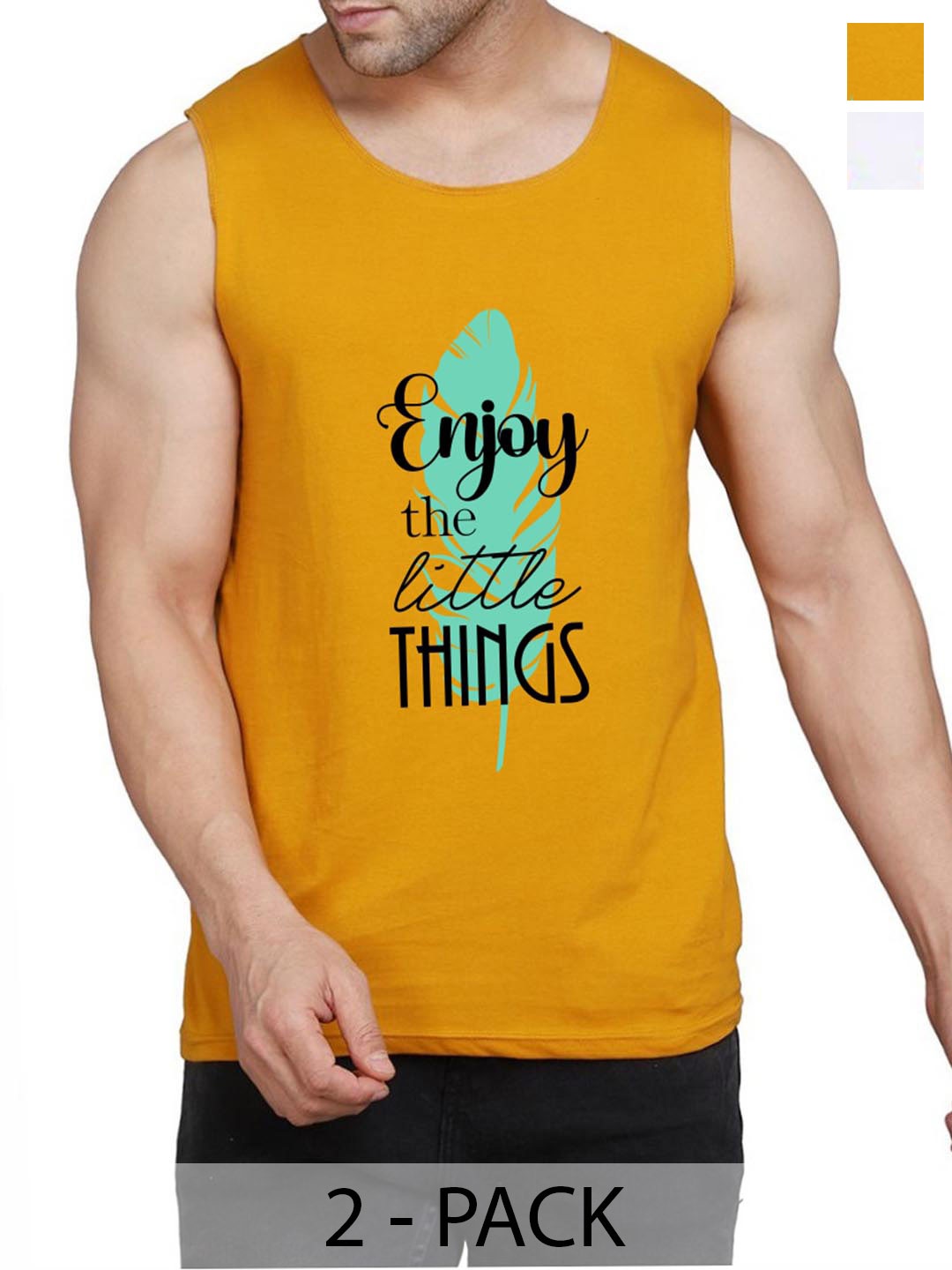

WOOSTRO Pack Of 2 Printed Gym Vests RS26 (ENJOY MUSTARD)(HARD WHITE)