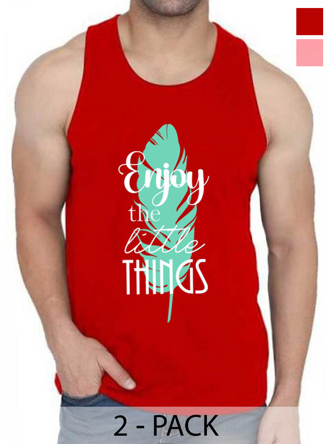 

WOOSTRO Pack Of 2 Printed Gym Vests RS26 (ENJOY RED)(MORE PEACH)