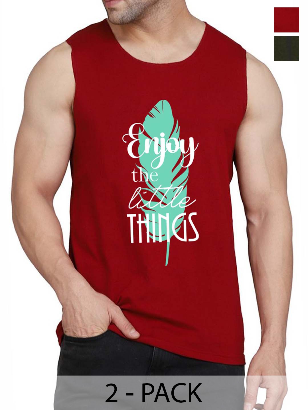 

WOOSTRO Pack Of 2 Printed Cotton Innerwear Vests RS26 (ENJOY MAROON)(MORE OLIVE)