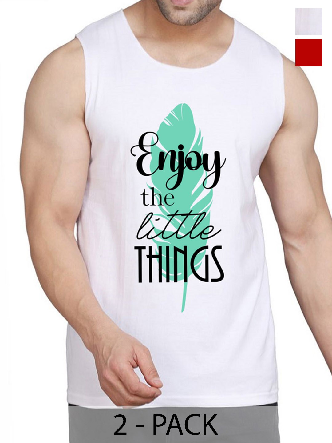 

WOOSTRO Pack Of 2 Printed Cotton Innerwear Vests RS26 (ENJOY WHITE)(MORE RED)