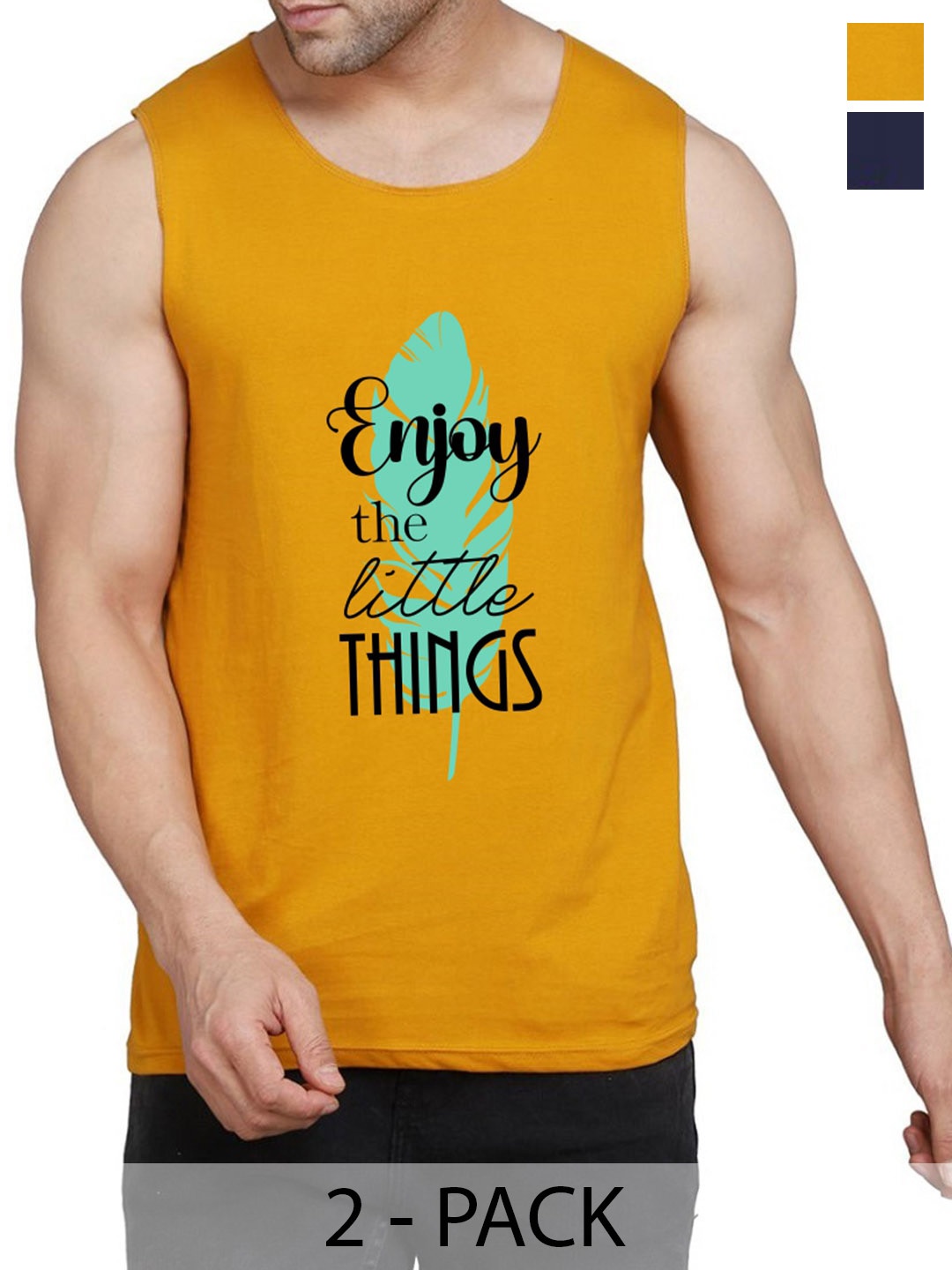 

WOOSTRO Pack Of 2 Printed Cotton Innerwear Vests RS26 (ENJOY MUSTARD)(HARD NAVY)