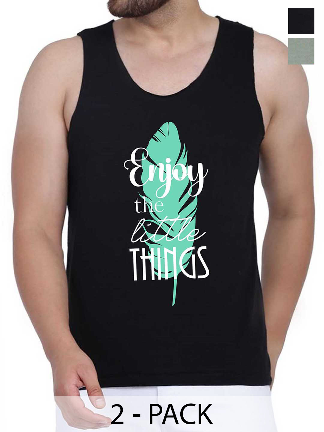 

WOOSTRO Pack Of 2 Cotton Printed Gym Vests, Black