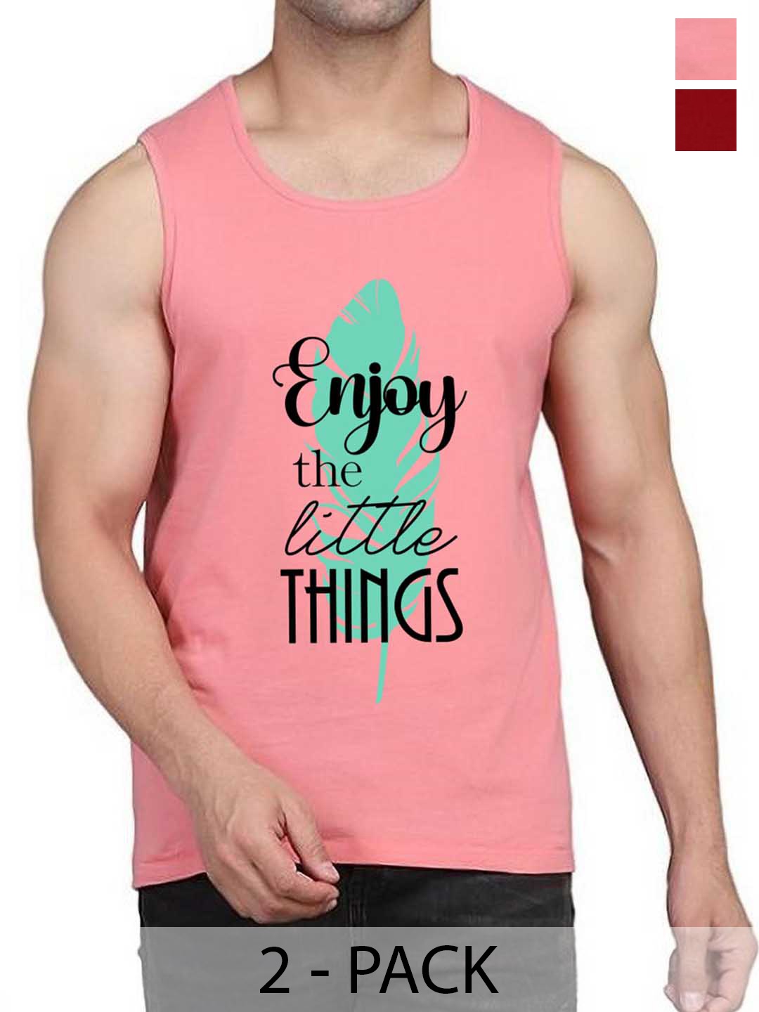 

WOOSTRO Pack Of 2 Printed Cotton Innerwear Vests RS26 (ENJOY PEACH)(RUN MAROON)
