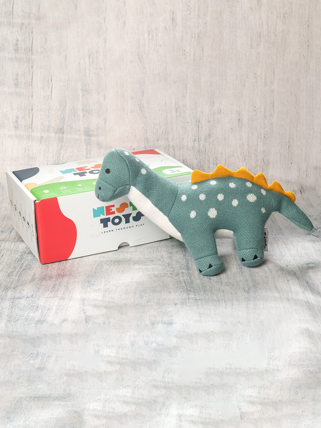 

Nesta Toys Dippy the Dino Knitted Cotton Animal Plush Toy for Kids, Teal