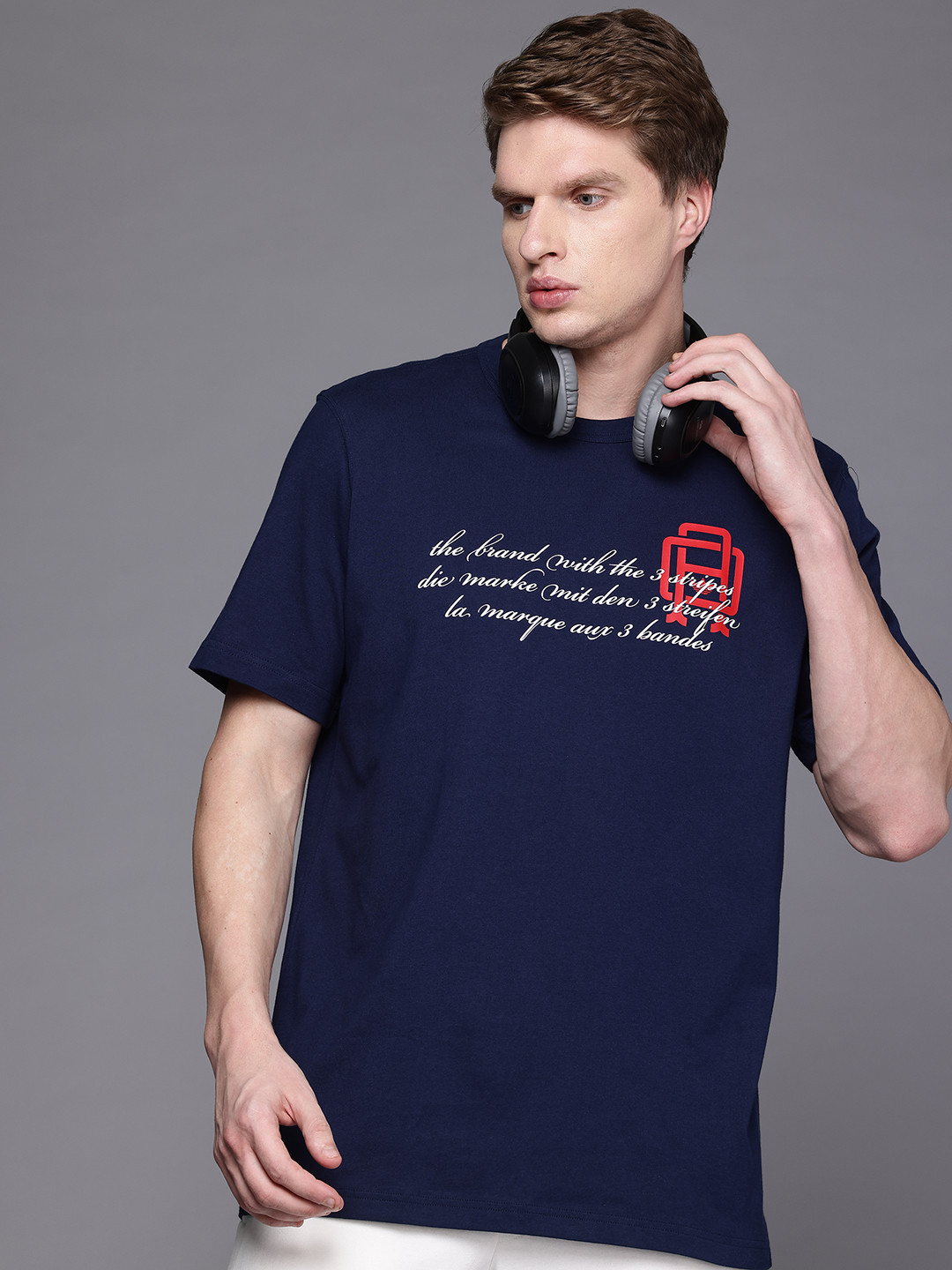 

ADIDAS Originals Men Printed Varsity Pure Cotton T-shirt, Navy blue