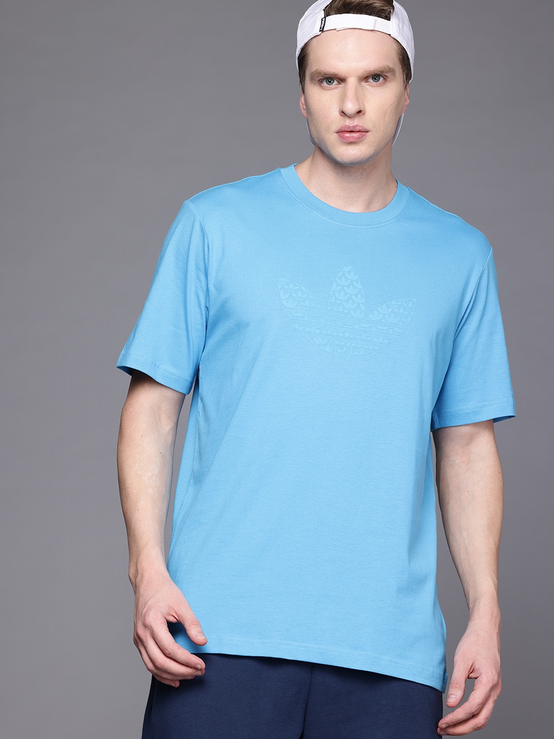 

ADIDAS Originals Brand Logo Embossed Pure Cotton T-shirt, Blue