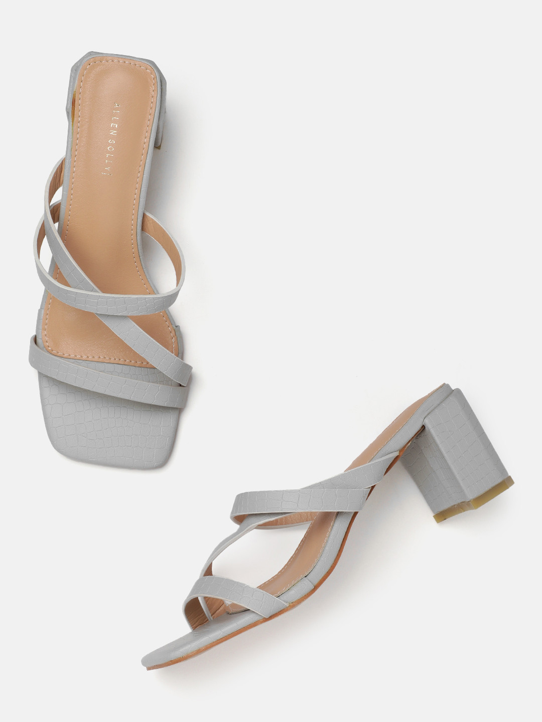 

Allen Solly Open Toe Textured Block Heels, Grey