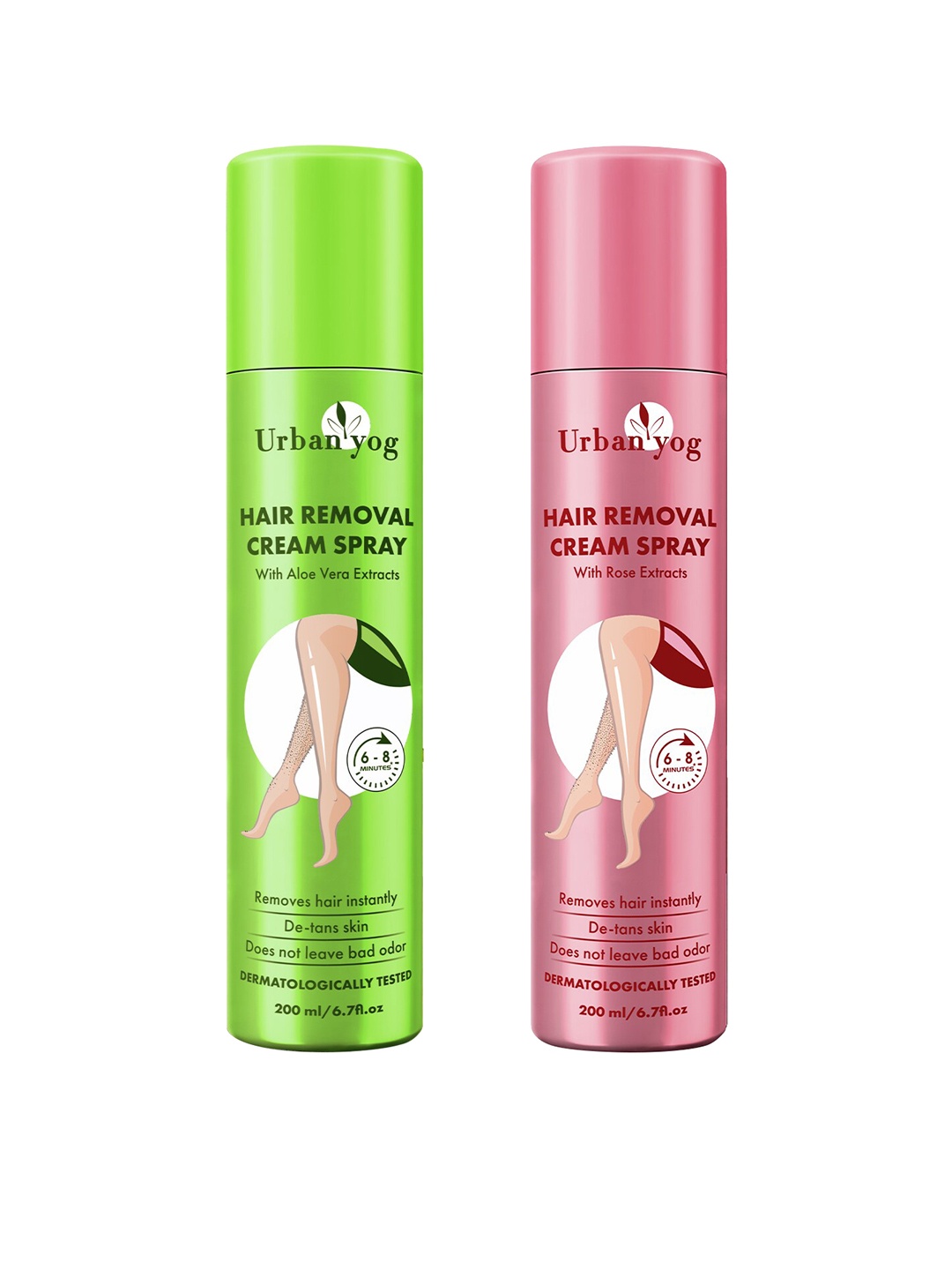 

URBANYOG Women Set of 2 Hair Removal Cream Spray 200 ml each - Aloevera & Rose Flavour, Green