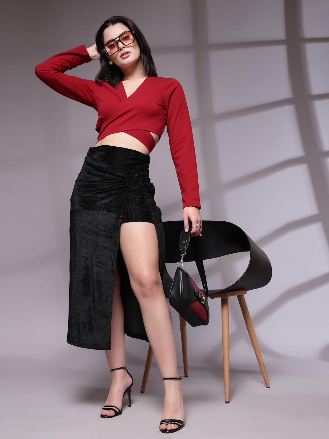 

KASSUALLY Front Slit Asymmetry Midi Skirt, Black
