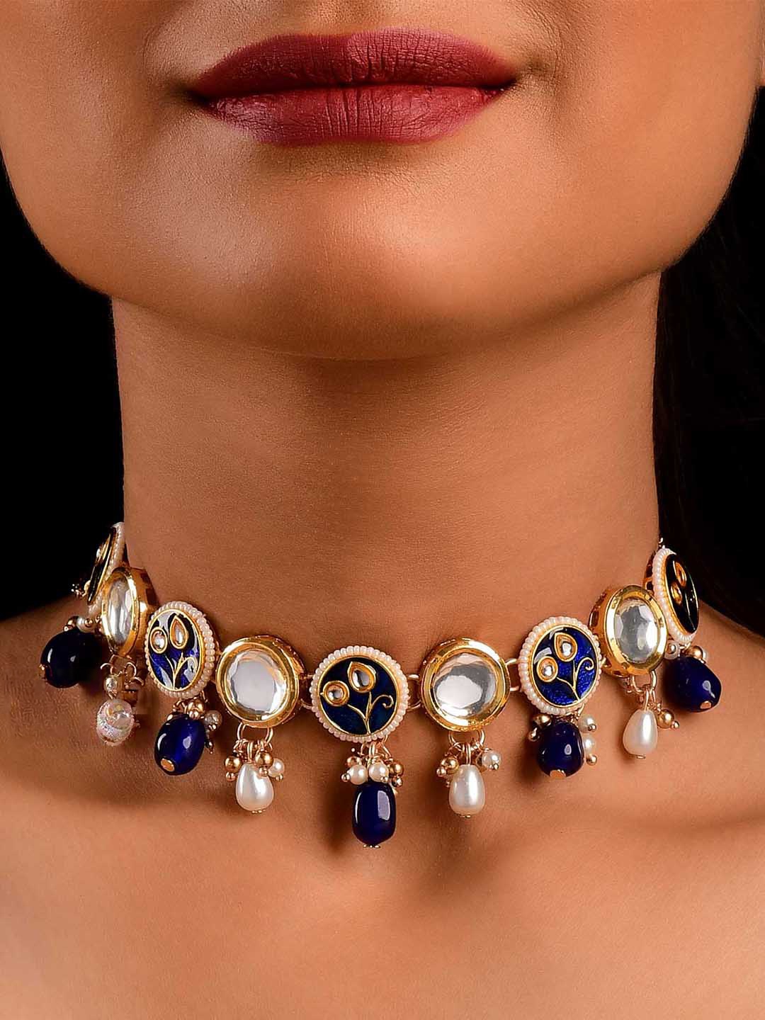 

EVERSTYLISH Sanjoya Kundan, Blue Stones, & Pearls Handmade Necklace