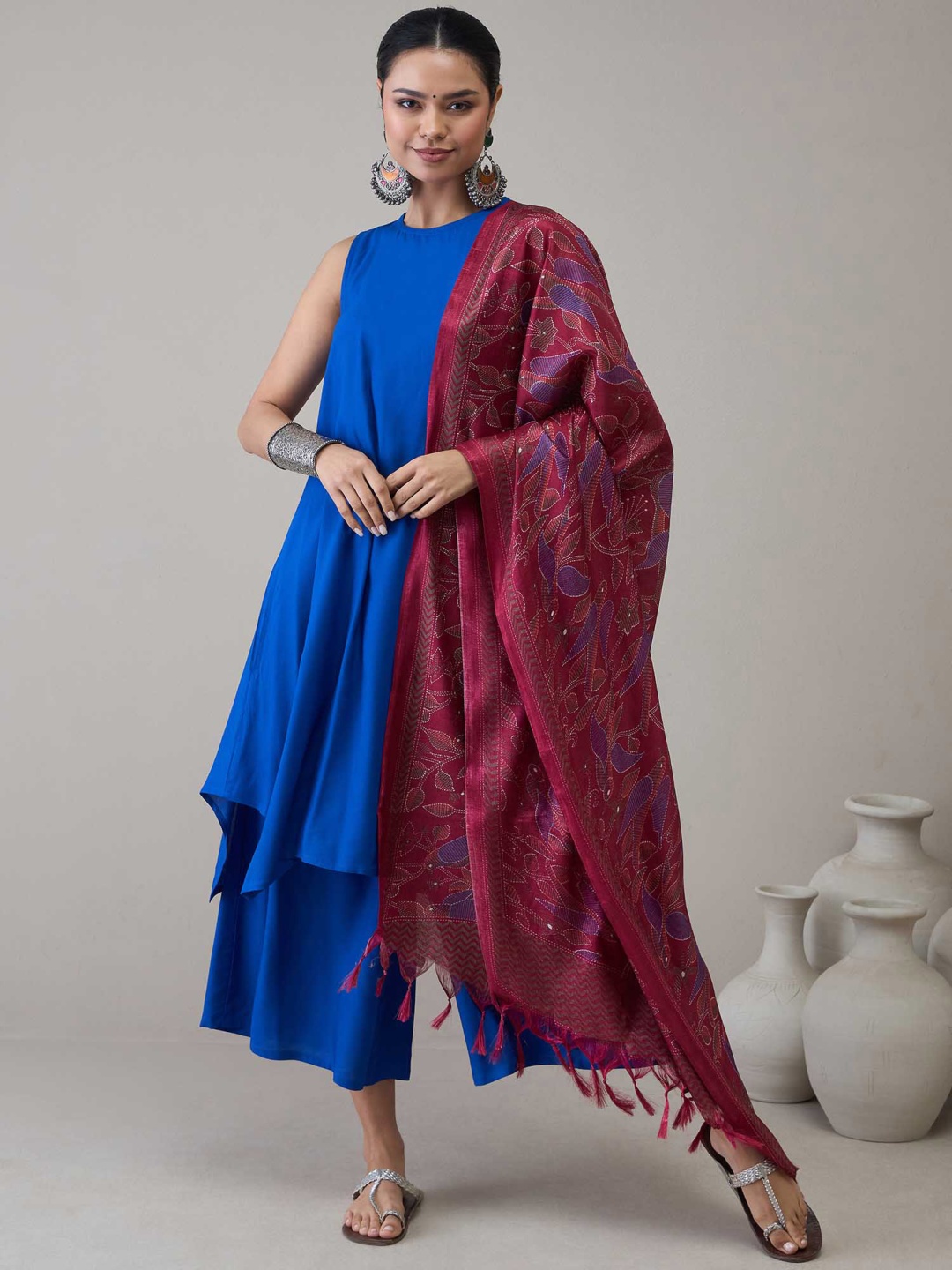 

InWeave Women Regular Kurta with Palazzos & With Dupatta, Blue