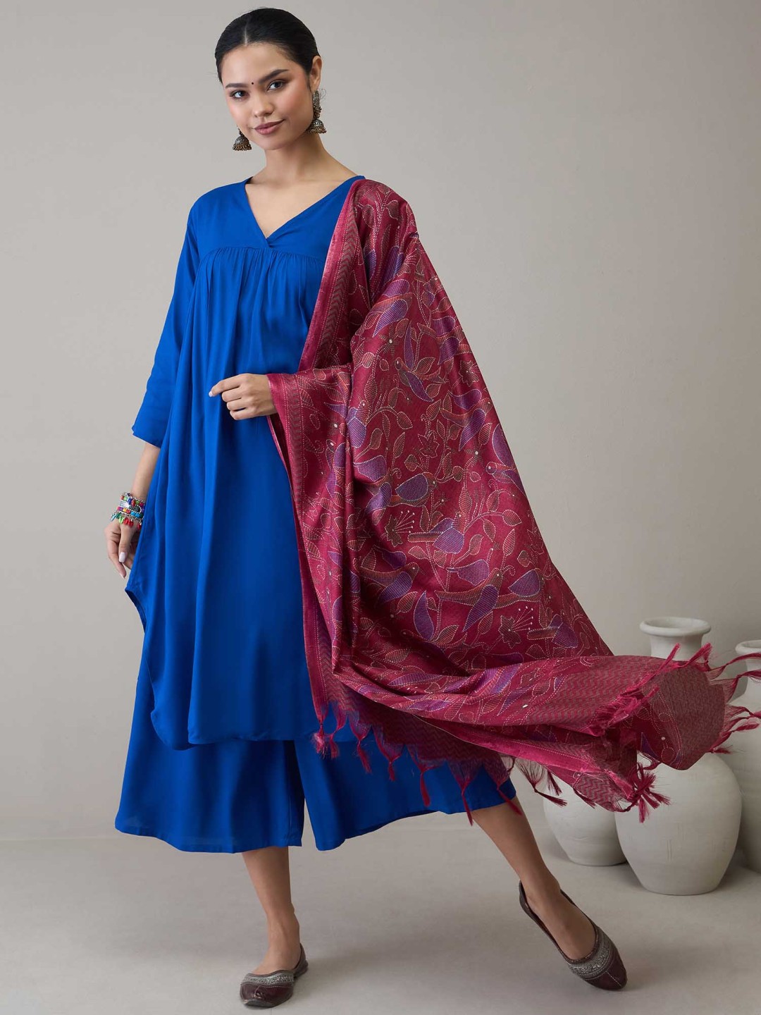 

InWeave Women Empire Kurta with Palazzos & With Dupatta, Blue