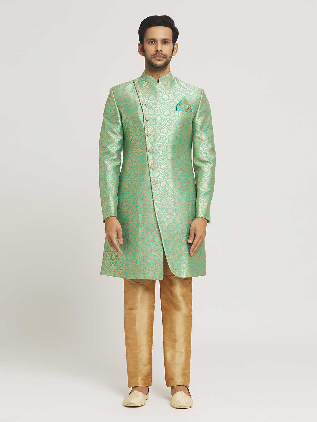 

Aryavir Malhotra Woven Design Sherwani, Green