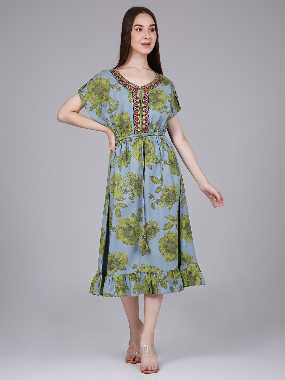 

Saffron Threads Floral Print Kaftan Midi Dress, Blue