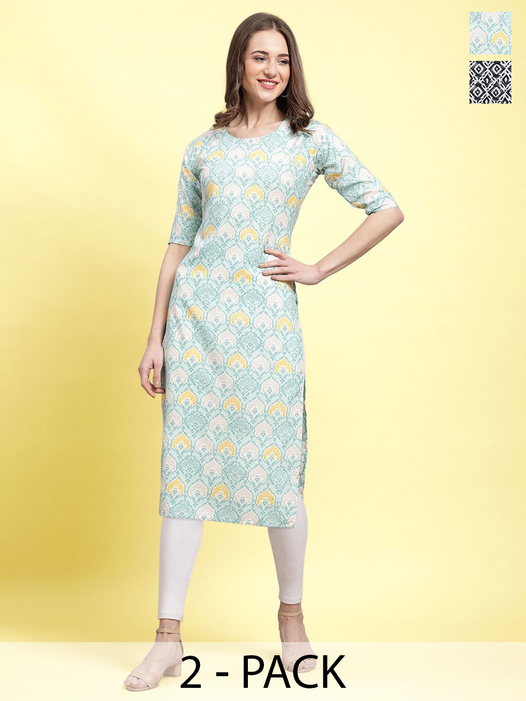 

Moda Rapido Set of 2 Printed Straight Kurtas, Blue